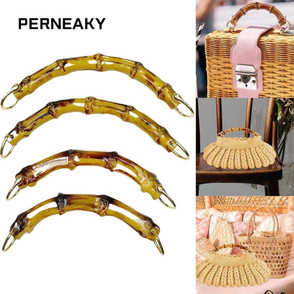 จับกระเป๋าไม้ไผ่ PERNEAKY พร้อมที่จับถอดได้หัวเข็มขัด กระเป๋าถือแบบด้ามจับวง