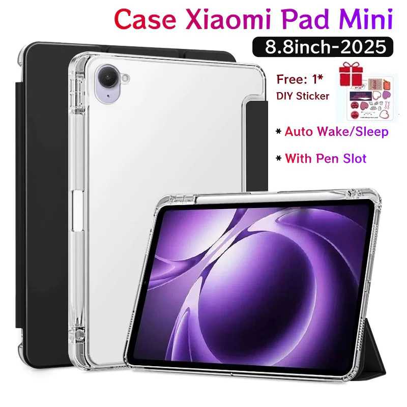 เคส Xiaomi Pad Mini 8.8 นิ้ว 2025 พร้อมช่องเสียบปากกาเคสแม่เหล็กสําหรับ Xiaomi Pad Mini ฝาครอบด้านหลังโปร่งใส