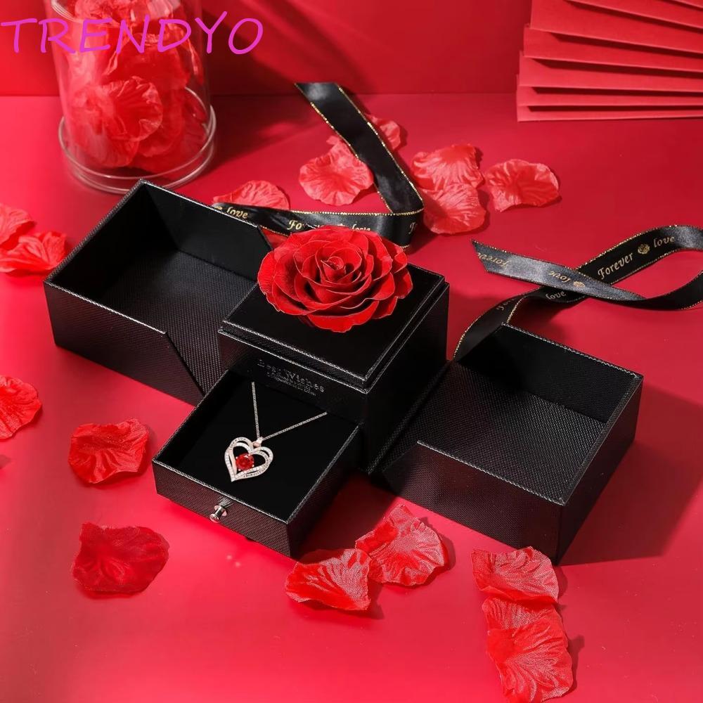 TRENDYO Rose Gift Box Love Necklace, Diamond-studded Electroplated Valentines Day Necklace, Luxury D