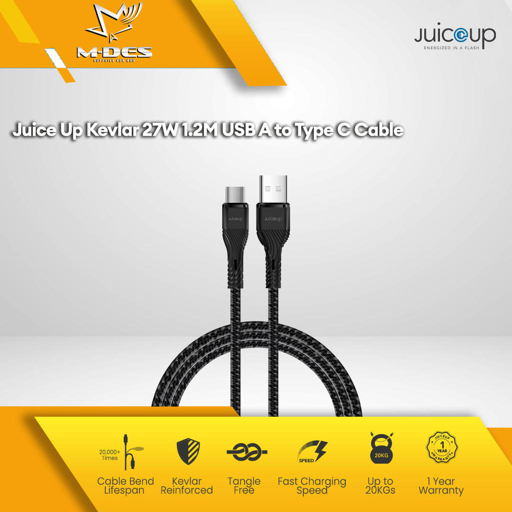 Juice Up Kevlar 27W 1.2M สาย USB A ถึง Type C ชาร์จเร็วแบบถักด้วยซิงค์ข้อมูลการออกแบบที่ทนทานใช้พลัง