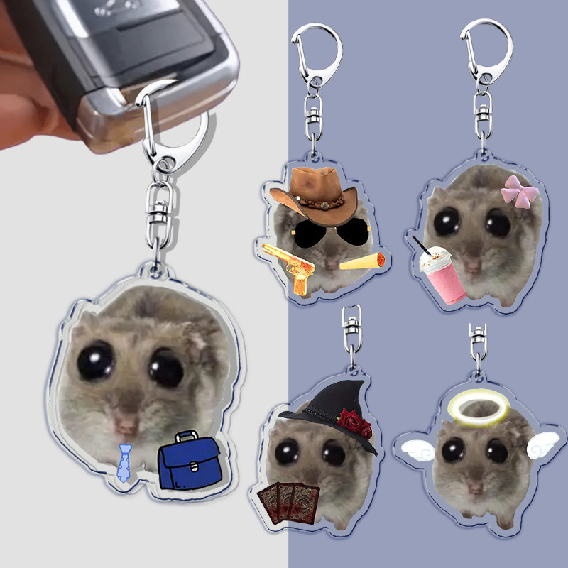 สนุก Meme Im Just A Girl Sad Hamster Key Chain พวงกุญแจแหวนสําหรับอุปกรณ์เสริมกระเป๋าจี้ตลก