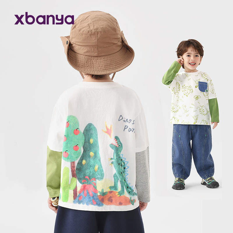 เสื้อยืดแขนยาวสำหรับเด็ก พิมพ์ลายการ์ตูนจากผ้าฝ้ายแท้