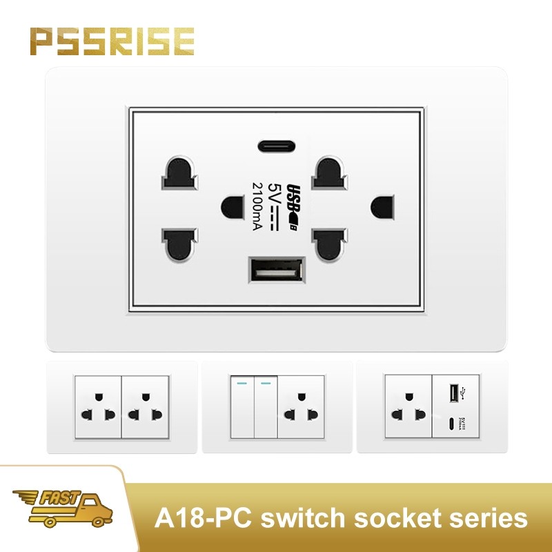 PSSRISE  118 ซ็อกเก็ตสวิตช์ติดผนังสีขาวสไตล์อเมริกัน -A18
