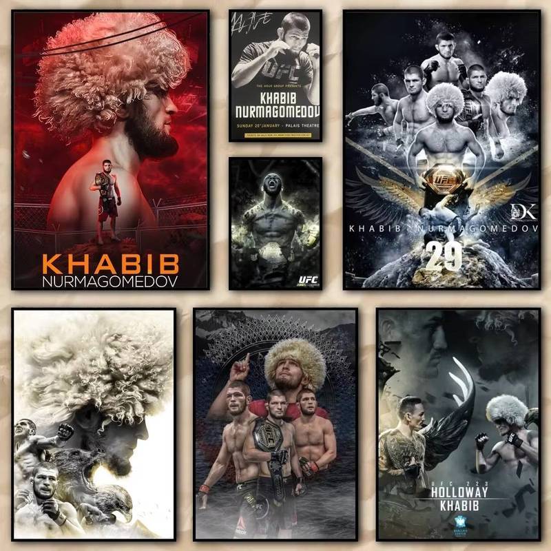 UFC Khaib Nurmagomedov ภาพวาดการประดิษฐ์ตัวอักษร HD ผ้าใบโปสเตอร์ห้องนั่งเล่นห้องนอนบาร์ความงามตกแต่ง