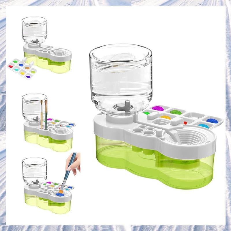 เครื่องล้างแปรงสีพร้อมที่ใส่ท่อระบายน้ําและแปรงสําหรับเด็ก เครื่องล้างพู่กัน อุปกรณ์สีน้ํา สีเขียว