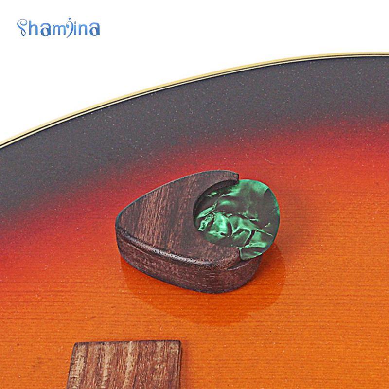 [Shamjina] Rose Wood Guitar Pick Plectrum Box Holder for String Instrument Dark Brown