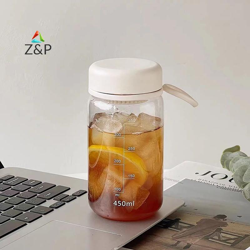 Z&P 450ml ขวดน้ําพลาสติก Leakproof ถ้วยน้ําแบบพกพานักเรียน Simple ขวดชากาแฟถ้วยชาพร้อมที่กรองชาฤดูร้