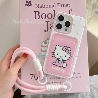 🍰🍰catty case for iphone17 น่ารัก กระเป๋าเงิน สายคล้องคอ เคสสำหรับiphone16 ProMax 15 14 13 12 Pro 11 XS Max XR X 8 7 Plus