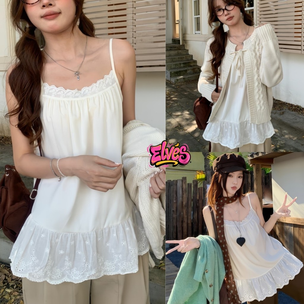 Elves พร้อมส่ง💟เสื้อสายเดี่ยว ผ้าพริ้วๆ ผ้าบาง เบาสบาย สไตล์ลำลอง สีพื้น สไตล์เกาหลี เซ็กซี่"FY3415"