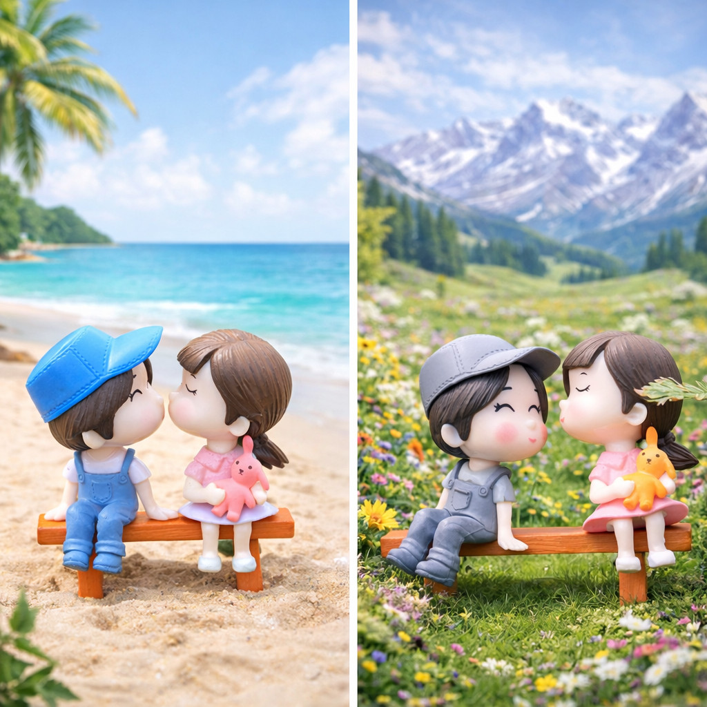 ตุ๊กตาคู่รักจิ๋วสุดคิ้วท์ พร้อมม้านั่ง 💕 พร็อพแต่งสวนถาด กระถางต้นไม้ เค้ก คอนโซลรถ ของขวัญ DIY น่ารักเกินต้าน!