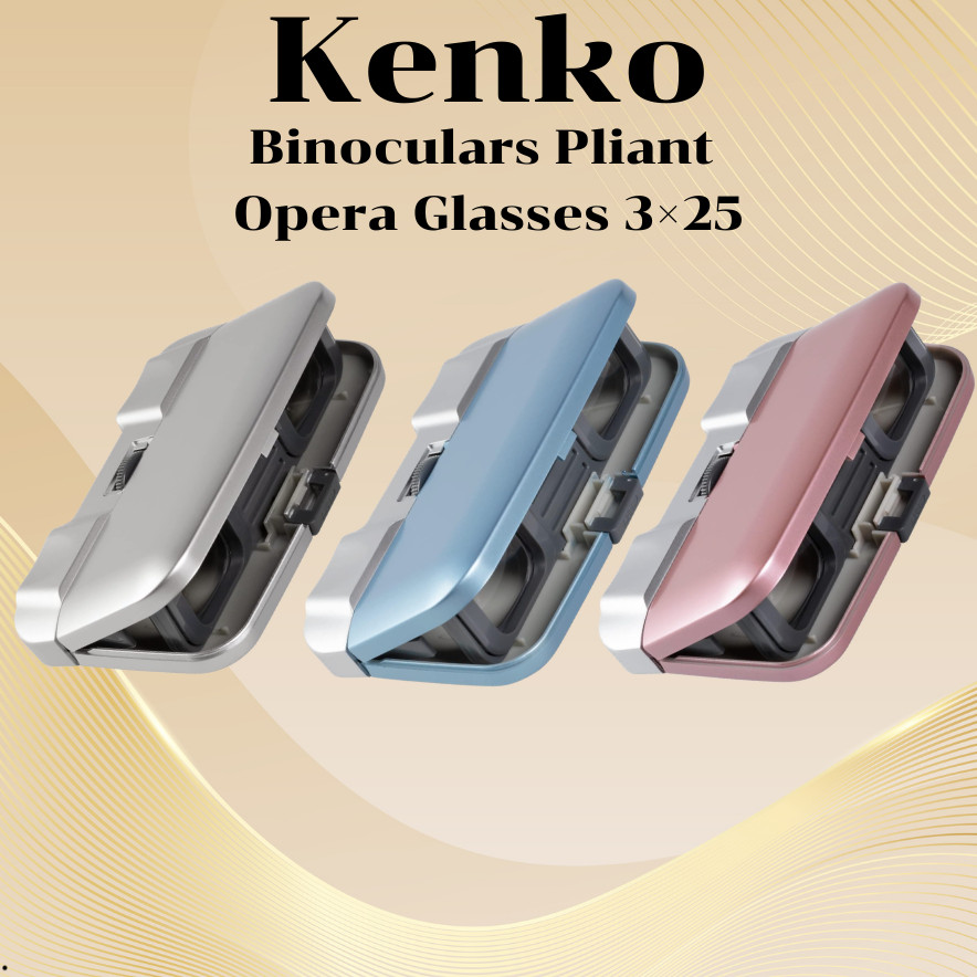 Kenko Pliant Slim Folding Opera Glasses 3x25 - Available in Pink, Silver, and Blue