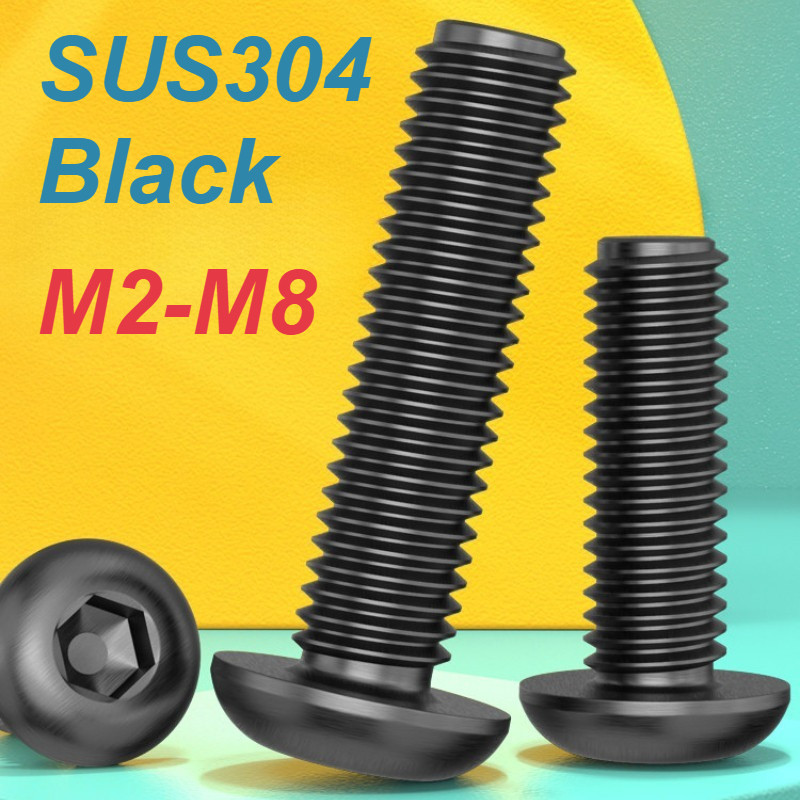 [XM-MB] สกรูหัวจมหกเหลี่ยมสแตนเลส 304 สีดํา, M2-M8*L3-60mm, DIN 9427, สกรูหัวปุ่ม SUS304
