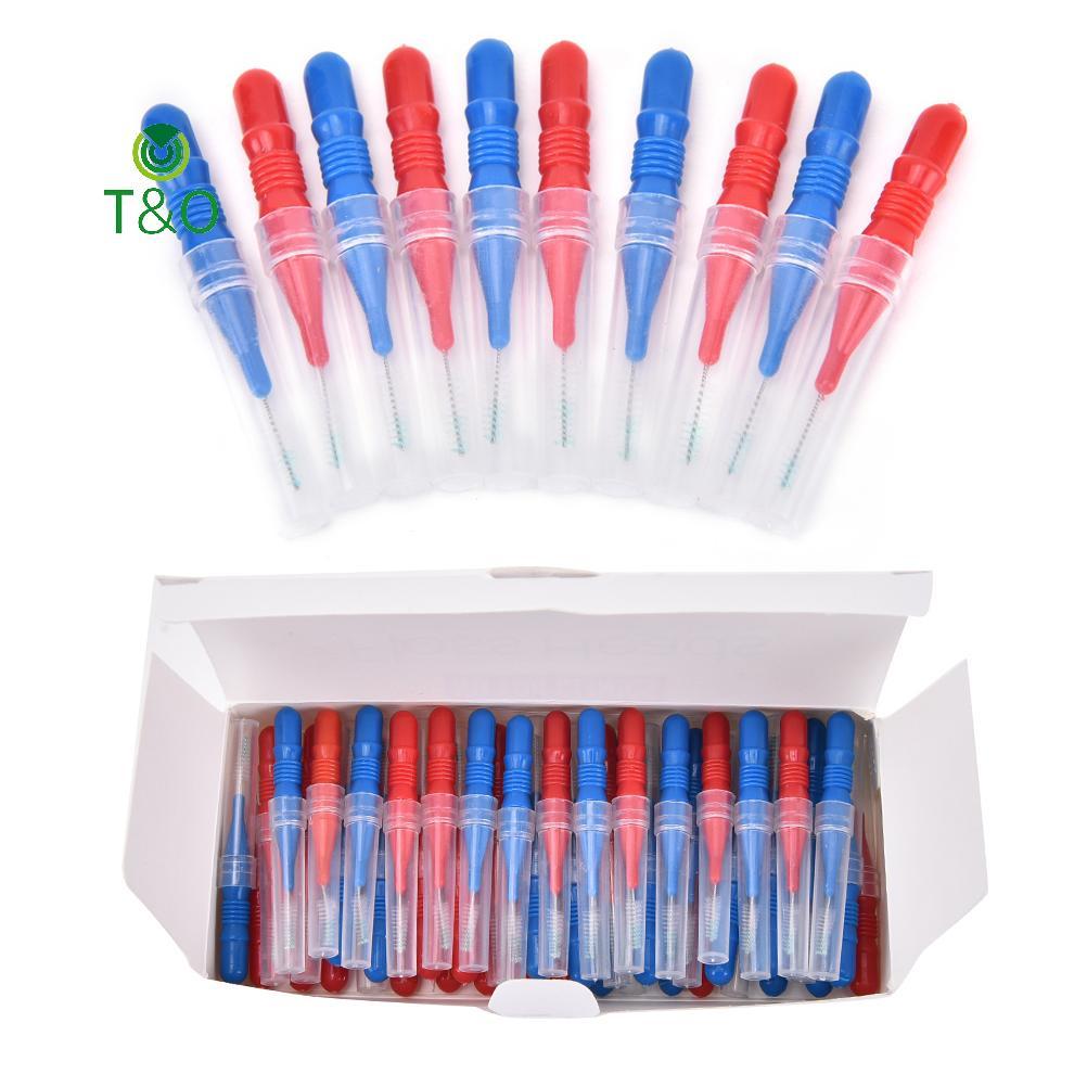 T&O 50X ทําความสะอาดหัวไหมขัดฟันสุขอนามัยพลาสติก Inter Brush Toothpi