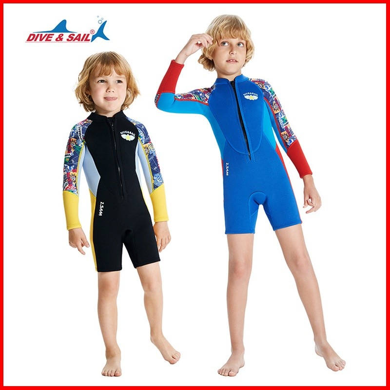 ชุดดำน้ำเด็ก Dive & Sail 2.5 มม. neoprene สีครีม ซิปด้านหน้า สำหรับกิจกรรมกลางแจ้งและดำน้ำ