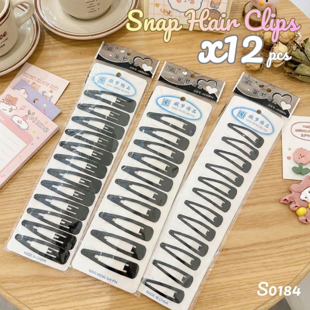 S0184 แผง 12 ชิ้น x กิ๊บติดผม กิ๊บดำ มีให้เลือก 3 ขนาด กิ๊บเปาะแป๊ะ วัสดุแข็งแรง ติดง่าย กิ๊บทำงาน
