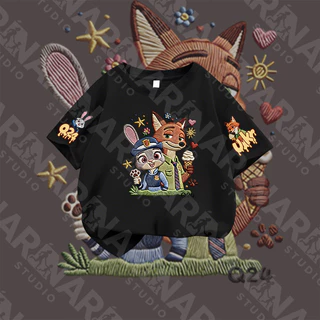 [งานเกรดพรีเมียม งานเกรด A] ชุดครอบครัว เสื้อยืดคอกลมแขนสั้น 100%ผ้าฝ้าย ลายตัวการ์ตูนปักอาร์ตสุดน่ารัก A223#2