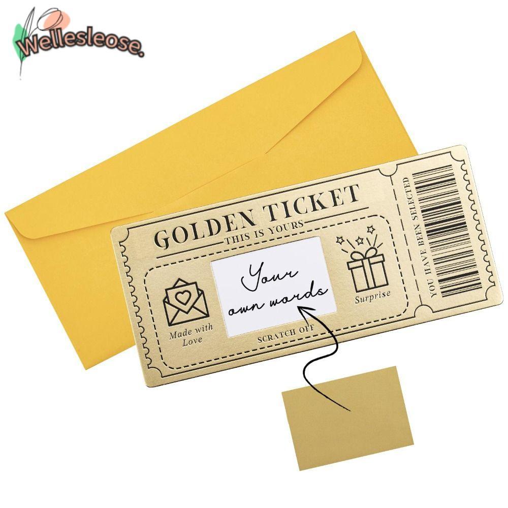 WELLE Golden Ticket Scratch- Card, Raffle Gift with Envelope Concert Ticket, Scratch Party Favor Scr