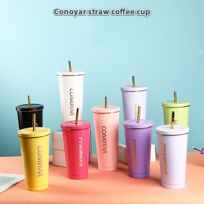 CONOYAR แก้วน้ำเก็บความเย็น แก้วเก็บความเย็น 500ml 750 ml พร้อมหลอด กระบอกน้ำ อุณหภูมิ เก็บความเย็น 