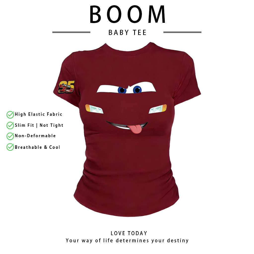 COD（จัดส่งภายใน 24 ชั่วโมง）เสื้อสาวอวบ เสื้อครอปท็อป แขนสั้น babytee สไตล์เกาหลี y2k T-shirt | ลายรถแข่ง 001