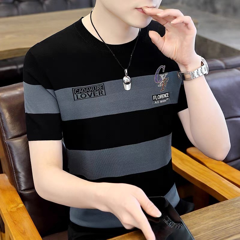 9.9 Yuan Clearance Leak-Picking Quick-Drying Striped เสื้อยืดแขนสั้นผู้ชายฤดูร้อนกีฬากลางแจ้ง Brea
