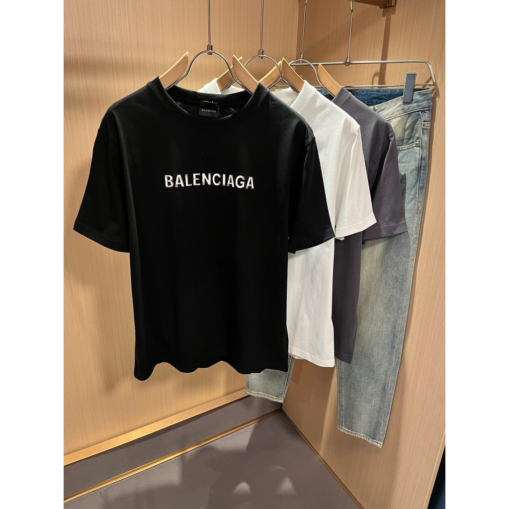 BALENCIAGA/BALENCIAGA คลาสสิกรอบคอแขนสั้นเสื้อยืดผู้ชายผู้หญิง Basic กลางแจ้ง High-End ญี่ปุ่นหลวมขน