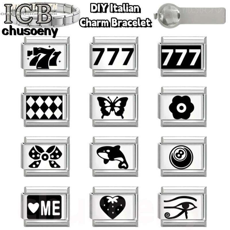 ยอดนิยมรักสีดําลายหัวใจอิตาเลี่ยน Charm Links Fit 9 มม.สร้อยข้อมือสแตนเลสทําเครื่องประดับ