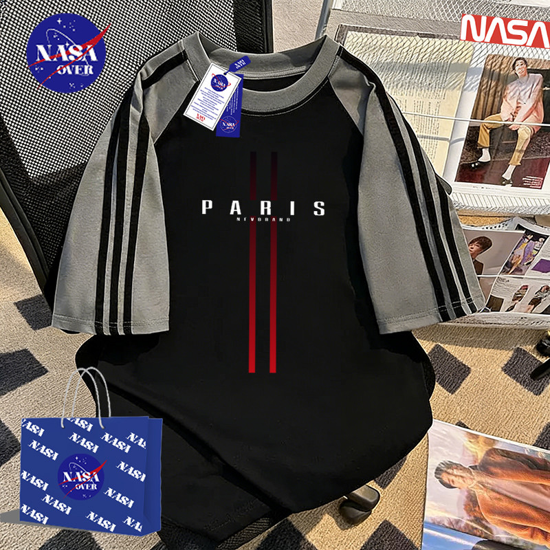 【จัดส่งจากกรุงเทพฯ】🔥NASA ฤดูร้อน ยูนิเซ็กส์ คอกลม แขนสั้น oversize minimal แฟชั่น ลายตัวอักษร สามแถบ สีผสม เสื้อ YG1268