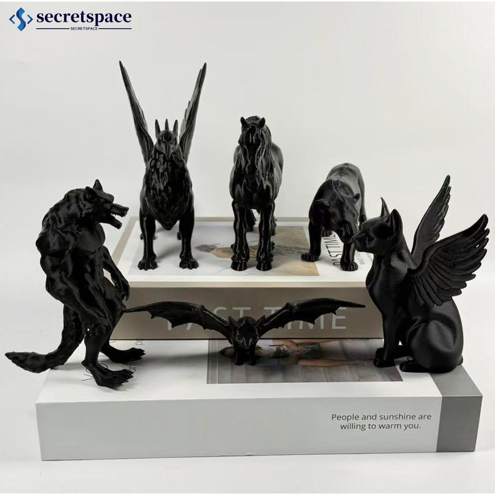 SECRETSPACE 3D พิมพ์ Creative Werewolf Horse Cat Griffin ตกแต่งรูปปั้นสีดําเครื่องประดับสัตว์ที่สมจร