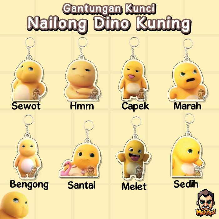 Gantungan Kunci Nailong Dino Kuning Akrilk / อะคริลิค KeyChain Meme Lucu Imut - 1 วินาที, เย็บ