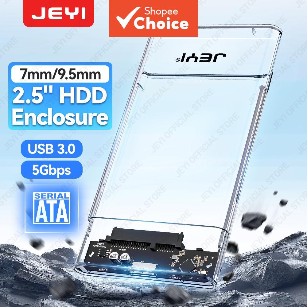 JEYI กล่องฮาร์ดไดรฟ์ภายนอกขนาด 2.5 นิ้ว, USB 3.0 เป็น SATA, ดีไซน์โปร่งใสไม่ต้องใช้เครื่องมือ, รองรับ HDDs และ SSDs หนา 7/9.5 มม.