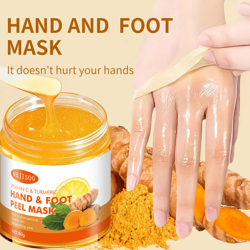 พร้อมสต็อก จัดส่งรวดเร็ว HAND & FOOT PEEL MASK HAND FOOT Turmeric Peeling MASK การประยุกต์ใช้ให้ความ