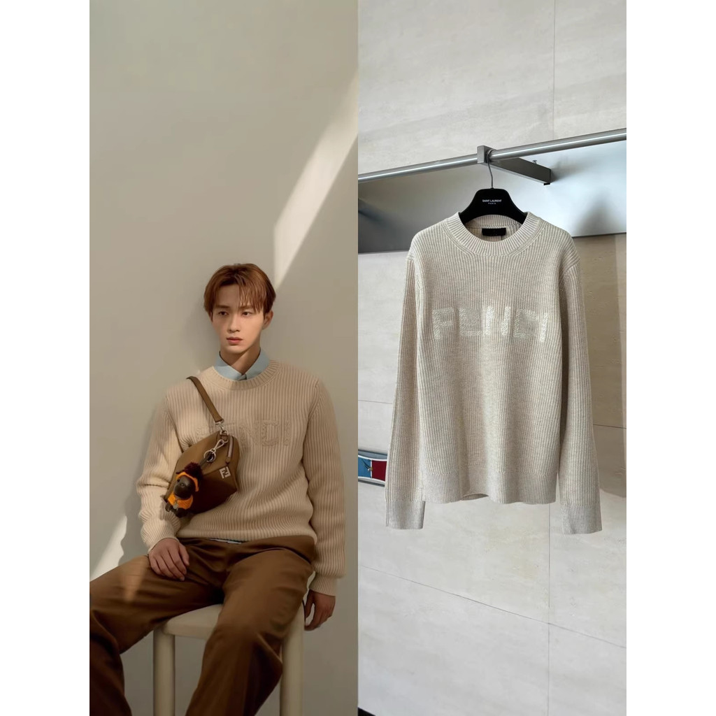 TZIJ FEEN  25FW New wool crew neck knitted letter print long sleeve sweater trendy