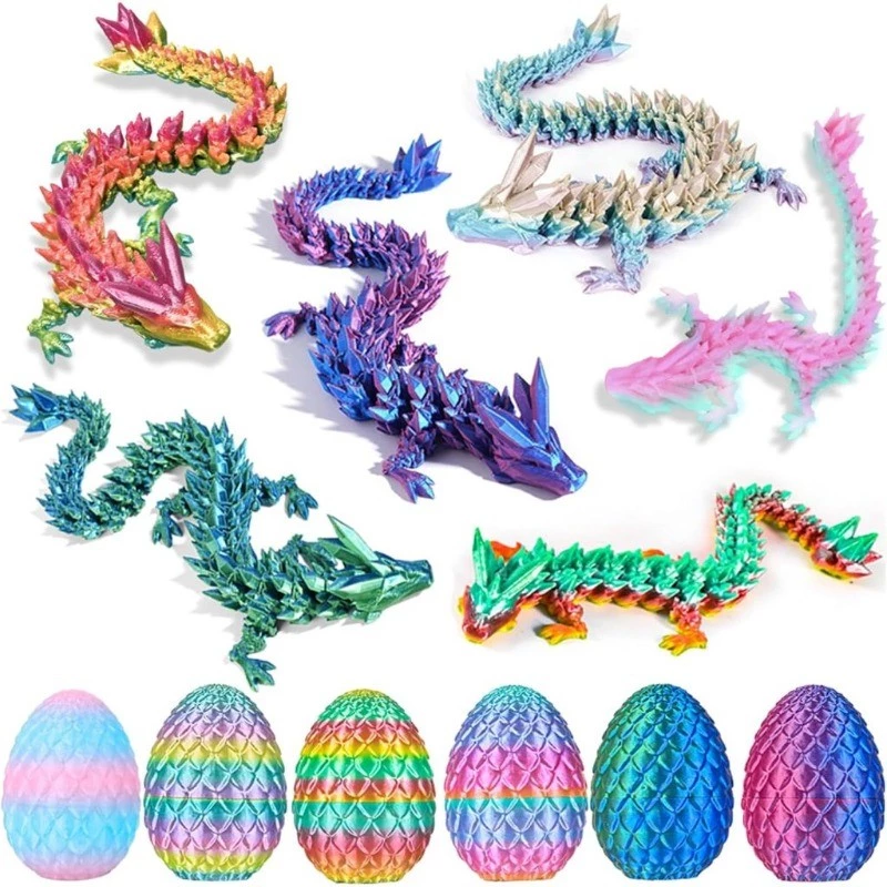 Creative Movable Articulated Dragon ของเล่น 3D การพิมพ์ไข่มังกรเดสก์ท็อปตกแต่งของขวัญ Supply