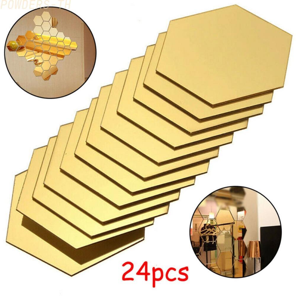 【POWE】Mirror Wall Sticker DIY Decor Home Tile Wall 24Pcs Art Bedroom Decoration