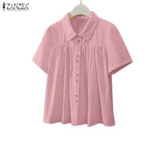 ZANZEA เสื้อผ้าสไตล์เกาหลีสำหรับผู้หญิง ดีไซน์หวาน พ่วงกระดุ…