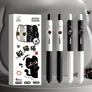 4pcs Kawaii Cat ปากกา Paw 0.5 มม.Quick-Dry หมึกสีดํา-Smooth เขียน Retractable ปากกาโรงเรียน Journaling วันเกิดคริสต์มาสของขวัญ