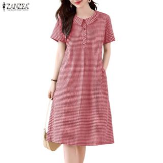 ชุดเดรสสก๊อตแขนสั้นสไตล์เกาหลี เหมาะสำหรับวันหยุดหรือโอกาสลำ…