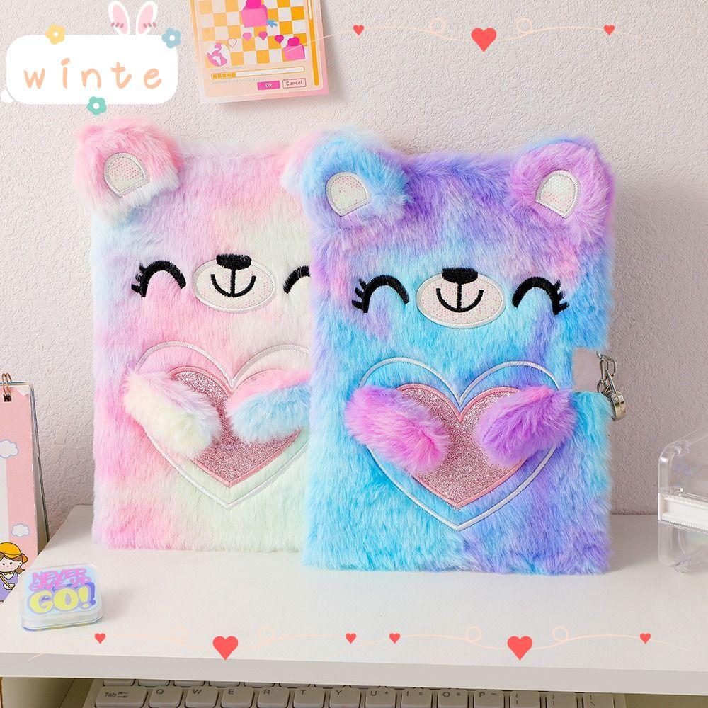 WINTE หนังสือรหัสผ่านหมีรูปโรงเรียนอุปกรณ์สํานักงานตุ๊กตานักเรียนของขวัญเครื่องเขียน Tie-ย้อม Hand A