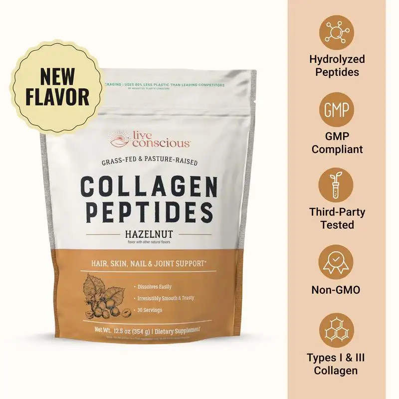Live Conscious Collagen Peptides Powder - Naturally-Sourced Type I & III Hydrolyzed Bovine Collagen 