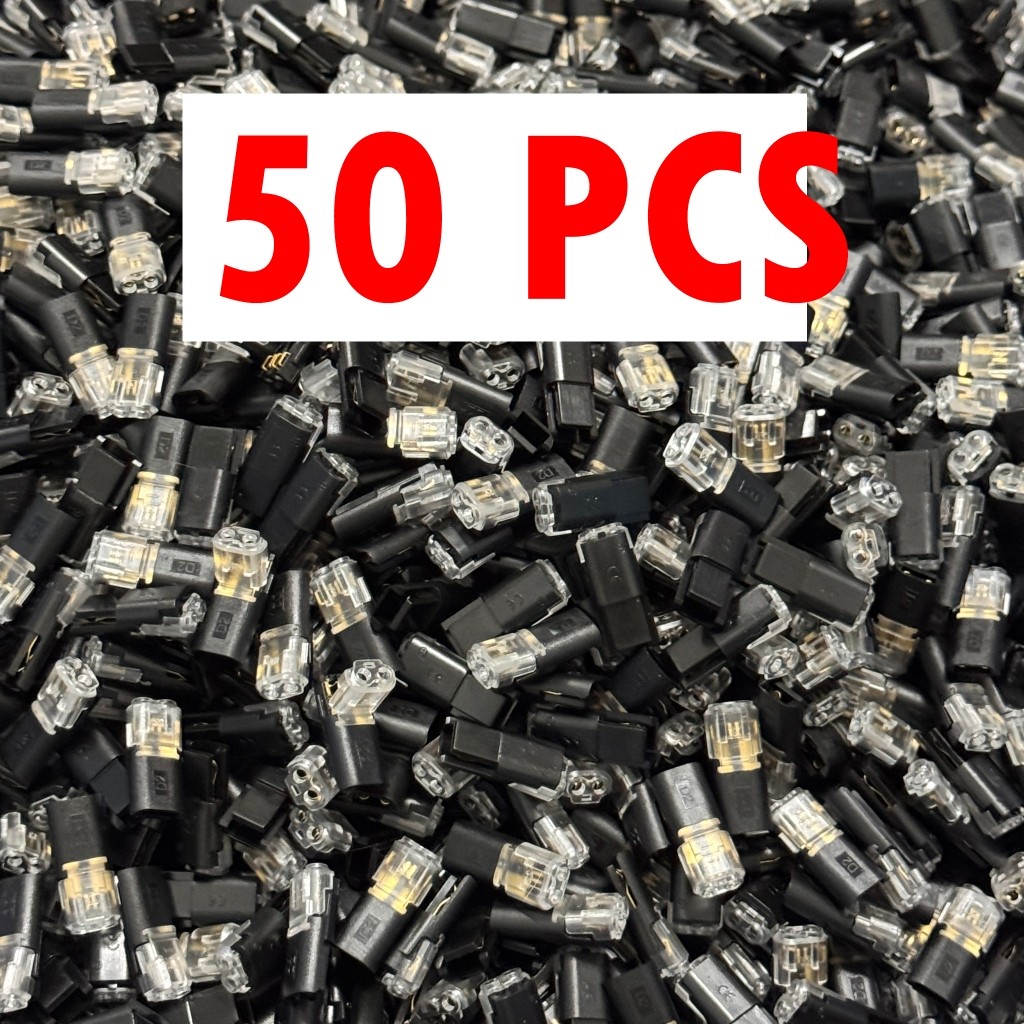 50-100 ชิ้นปลั๊กอินเชื่อมต่อสายไฟ  พร้อมหัวล็อก 2-Pin ตัวเชื่อมต่อแบบกดสายไฟคู่ ขั้วต่อสายไฟ (xx124)