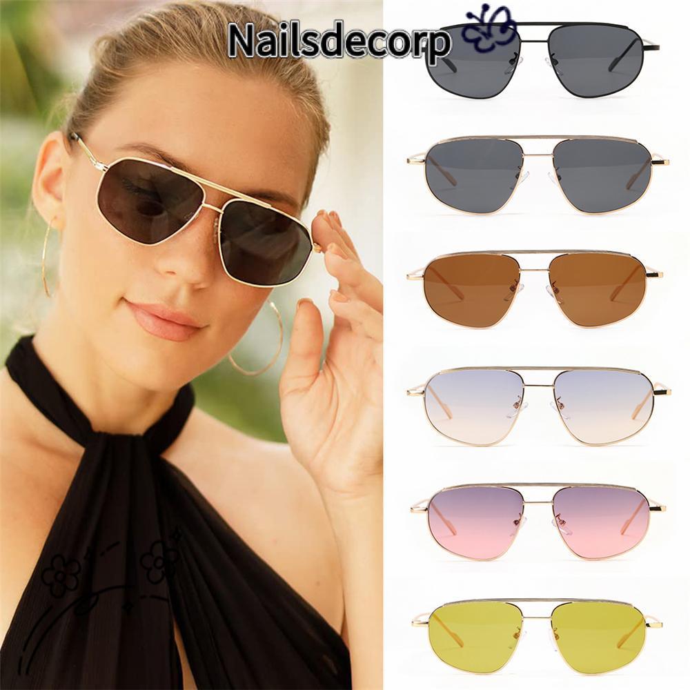 NAILS แว่นกันแดดย้อนยุคสําหรับผู้หญิงกรอบโลหะแฟชั่นสะพานคู่ Y2K Shades