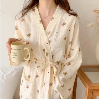 🖤girl🖤ชุดนอนสตรี สไตล์เสื้อคลุมอาบน้ำ แขนยาว ผ้าใส่สบาย รัฟเฟิล ชุดอยู่บ้าน สไตล์หลากหลาย พร้อมส่งจากไทย