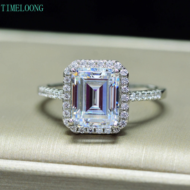 8*10 MM 4CT Emerald Cut High Carbon Diamond แหวนพลอยผู้หญิง 100% 925 เงินสเตอร์ลิงเครื่องประดับ Fine