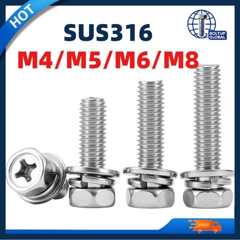 316 สแตนเลสข้ามด้านนอกหกเหลี่ยมสามรวมกันสกรูโพรงรวมกันสกรูโบลต์ M4/M5/M6/M8PH-MB