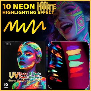 IFFIN UV Neon Face Paint Markers, Washable Highlighters Glow…