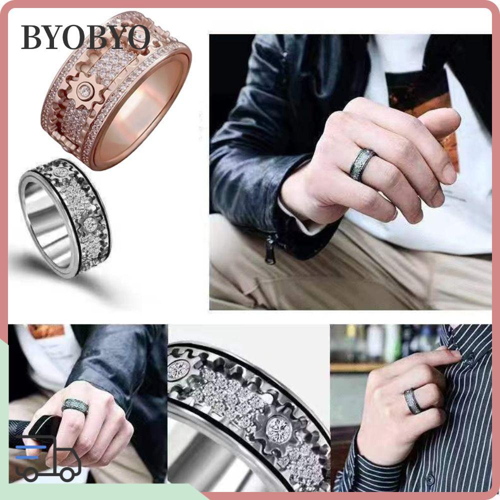BYOBYO Gear Spinner Rings Diamond หมุน Handmade Band Ring