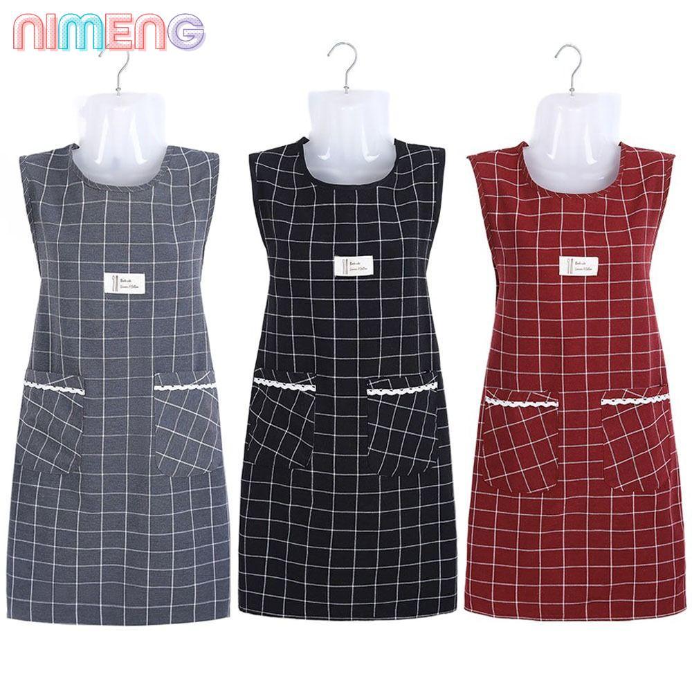 NIMENG ผู้หญิงผ้ากันเปื้อนแขนกุด, ผ้าฝ้าย Overalls ลายสก๊อตทําอาหารผ้ากันเปื้อน, ครัวเรือนกระเป๋าขนาดใหญ่ Oil-proof Chef ผ้ากันเปื้อนชุดทํางาน