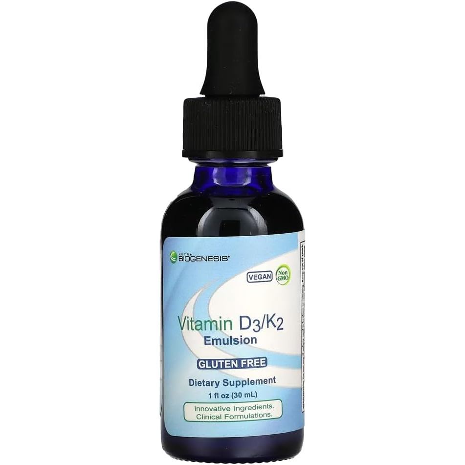 Nutra Biogenesis Vitamin D3/K2 Emulsion - Liquid Vitamin D Drops with MCT Oil, D3 K2 Supplement for 