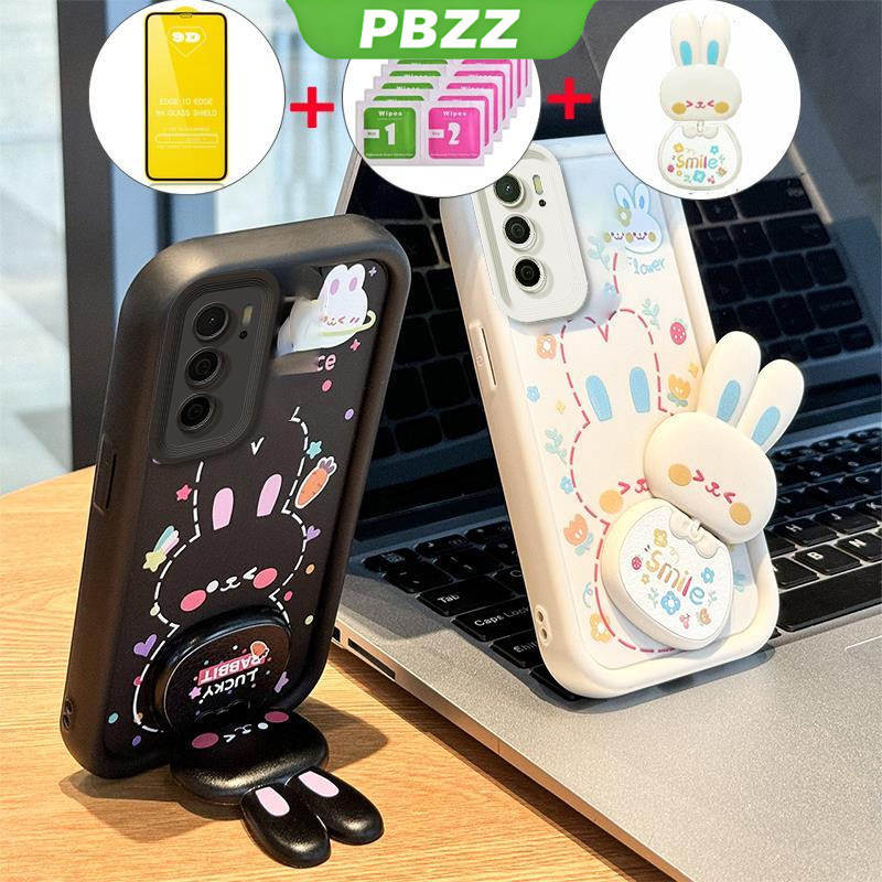 PBZZ สําหรับ OPPO Reno 2 2F 3 4 5 6 5g reno6 4g a16 A16K reno 6z reno6 z 5g เคสโทรศัพท์ Softcase กันกระแทกการออกแบบใหม่ความงามกระต่ายผู้ถือและฟิล์มนุ่ม JTMCETZJ01