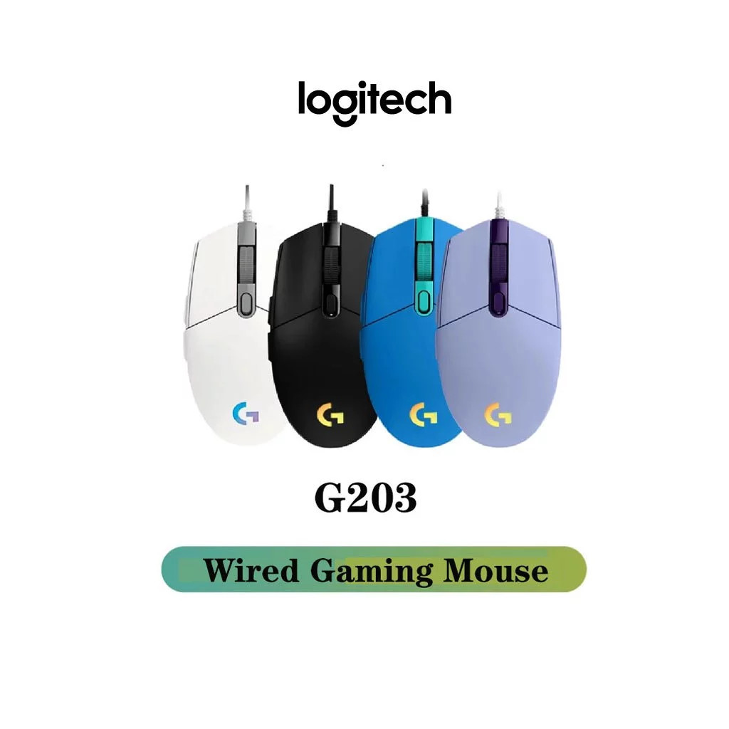 Logitech G203 LIGHTSYNC เมาส์สําหรับเล่นเกมแบบมีสาย (เมาส์สําหรับเล่นเกมแสง RGB ปุ่มตั้งโปรแกรมได้ 6